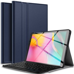 J:COM Galaxy Tab A 10.1 2019 レザーケース付き Bluetooth キーボード ネイビーブルー