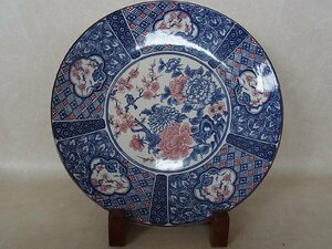 新品・激安処分！ 万古焼 富永陶園 染錦 12号 大飾皿　窓絵 花鳥図　直径/38.5cm　※KS-114