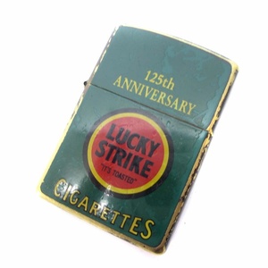 ジッポー ZIPPO LUCKY STRIKE ラッキーストライク 125th ANNIVERSARY オイルライター XIII 97年製 ロゴ グリーン ゴールドカラー 火花確認