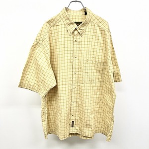 Timberland ティンバーランド XL メンズ シャツ チェック ボタンダウン 半袖 ポケット 綿100% イエロー×ブルー×ベージュ×ホワイト 黄色