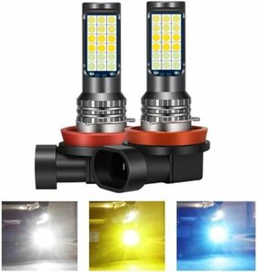 送料無料！ LED フォグランプ バルブ H8 H11 H16 3色 切り替え 一体型 高輝度 12V 24V 車用 2個セット ホワイト+イエロー+アイスブルー