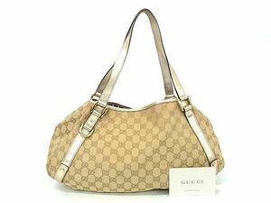 1円 ■美品■ GUCCI グッチ 130736 アビー GG柄 GGキャンバス×レザー トートバッグ ショルダー 肩掛けかばん ブラウン系 FA5999