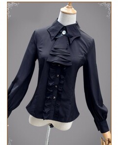 【新品】蝙蝠襟のシャツ ジャボ付 サイズM　ゴスロリ、ハロウィン、ゴシック衣装、普段着に