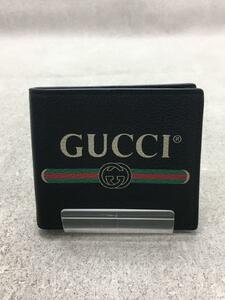 GUCCI◆グッチ/2つ折り財布/ビンテージロゴ/カーフスキン/レザー/ブラック/黒/メンズ/496309