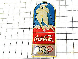 ピンバッジ・コカコーラ白熊のスキー五輪◆フランス限定ピンズ◆レアなヴィンテージものピンバッチ