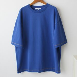 【Mサイズ】新品タケオキクチ THE SHOP TK 配色ステッチ オーバーサイズ 半袖Tシャツ メンズ ブルー