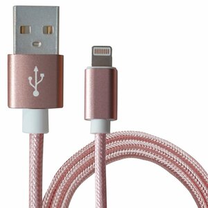 【3m/300cm】ナイロンメッシュケーブルiPhone用 充電ケーブル USBケーブル iPhone iPad iPod ローズピンク
