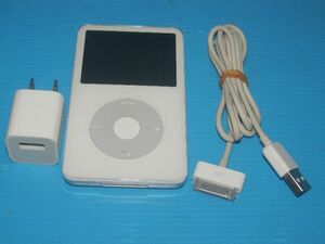 【動作品/第 5 世代/30Gb 】☆Apple iPod classic A1136 (ケーブル・電源付/ホワイト/送料：185円～)