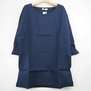 未使用 バイピアス Bypias リネン100%チュニック*5分袖リネンチュニック(S)ネイビー/464