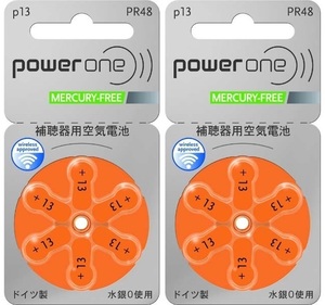 ◇ パワーワン power one 補聴器用電池 PR48(13) 6粒入り 2個セット 送料込