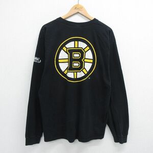 XL/古着 長袖 ビンテージ Tシャツ メンズ 00s NHL ボストンブルーインズ 大きいサイズ コットン クルーネック 黒 ブラック アイスホッ