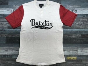 BRIXTON メンズ ヘンリーネック メッシュ ベースボール 半袖Tシャツ 綿98% M 白赤