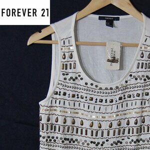 フォーエバー21 FOREVER21■タンクトップ ノースリーブ トップス スパンコール ビーズ ビジュー■M■ライトベージュ ※IW4412160