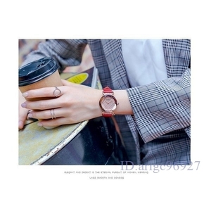F341★GUOU レディース 女性用 腕時計 時計 ウォッチ ラインストーン石使用クォーツ アクセサリー 3D 赤い
