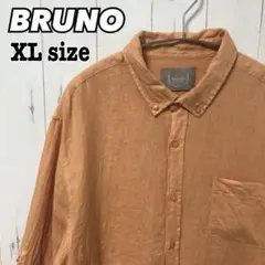 BRUNO リネンシャツ ボタンダウン オーバーサイズ 長袖 オレンジ 海外古着