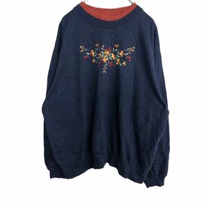 TOP STITCH プリントスウェット レディース 2XL ネイビー トップステッチ トレーナー 花柄 刺繍 古着卸 アメリカ仕入 t2110-4509