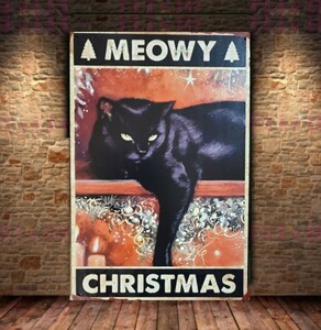 ブリキ看板　HANAKO　レトロ　猫の看板　T37　クリスマス　ウェルカムボード