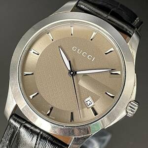 【超貴重】◎グッチ/Gタイムレス/126.4/37mm/ダイブ/メンズ腕時計/グレー/デイト/Gucci/クオーツ/即納/尾錠純正/動作良好/