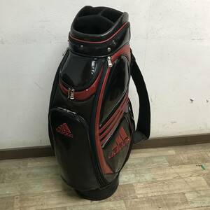 BF13/83　adidas アディダス キャディバッグ 黒×赤 エナメル ゴルフバッグ ゴルフ用品 バッグ ■