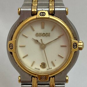 電池交換済※GUCCI グッチ 9000L SS×GP アイボリー文字盤 クオーツ レディース腕時計　YN　ABA1