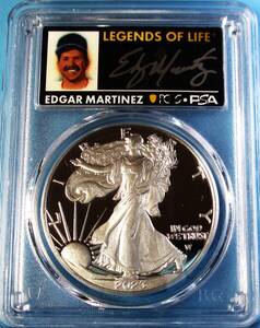 ★★ 最高鑑定 シルバーイーグル プルーフ 2023-W MLBレジェンド Edgar Martinez 直筆サイン １$ .999銀貨 PCGS PR70DCAM Fist Strike