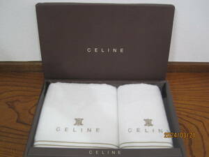 【中570】CELINE セリーヌ フェイスタオル ウォッシュタオル 綿100％ ホワイト 未使用　シミあり