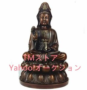 極美品 ★仏教美術 精密彫刻 仏像 観音菩薩座像 銅製 家庭での供養用高さ40cm