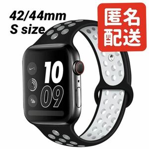 Apple Watch アップルウォッチ スポーツバンド バンド ベルト ソフト シリコン 取り替え 42mm 44mm ブラック×ホワイト Sサイズ