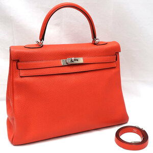 【美品】HERMES／エルメス　ケリー35　トリヨンクレマンス　オレンジポピー/ルージュ　□R刻印　ショルダーバッグ　500110196