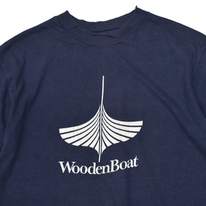 80s usa vintage Woodenboat 木造船 企業 ロゴ プリント Tシャツ Hanesボディ size.L 