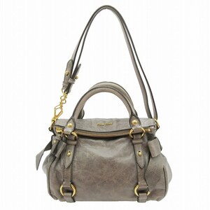 美品 ミュウミュウ miumiu VITELLO LUX 2WAY ショルダー バッグ ハンドバッグ レザー サイドリボン ロゴ グレー レディース/1/☆I63