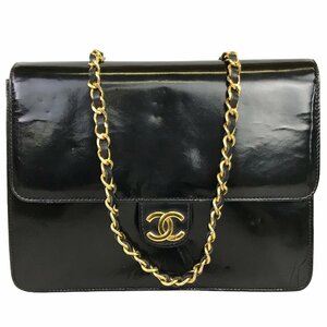 【1円～】シャネル CHANEL バッグ チェーンショルダーバッグ マトラッセ ココマーク エナメルレザー 0番台 ゴールド金具 ブラック 中古