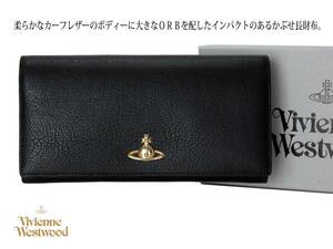 新品◆ヴィヴィアン・ウエストウッド 61600円 柔らかなカーフレザーのボディーに大きなＯＲＢを配したインパクトのあるかぶせ長財布。