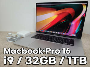 【美品】 Apple MacBook Pro 16(2019, A2141) Core i9-9980HK / 2.4GHz / RAM 32GB / SSD 1TB / Silver / 動作品 / 充放電回数 : 6 [MC003]