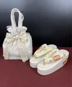 【激安】草履バックセット　リボン巾着と厚草履のセットです　1281