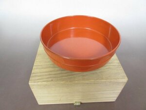 時代物　根来塗　豆子　漆器　箱・布付き　径約17.3cm　コレクター放出品　送料無料！