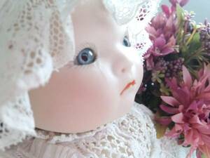 即決【ビスクドール】陶器『可愛い赤ちゃん』アンティーク ベビー ドレス ドール Baby Doll お座り人形 青い目 