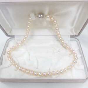 ●サ3401H◎艷やか本真珠　パールネックレス　留め具SILVER刻印あり　42.5センチ　大珠　8.2ミリ珠前後◎