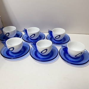 即決 送料無料 中古★guzzini グッチーニ カップ＆ソーサー 6客セット 食器 カップ コーヒー ティーカップ 陶器 プラスチック ブルー