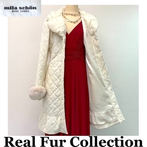 milaschon ミラショーン FOX 毛皮コート 染カラーフォックス realfur リアルファー ミディアム丈 着丈91cm 裾周囲155cm club藤(N401)