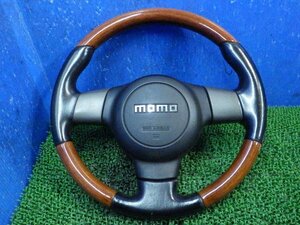 B】MOMO モモ ダイハツ純正OP オプション 革 レザー 木目 ウッドコンビ ステアリングホイール ハンドル L175S ムーヴカスタム L375S タント