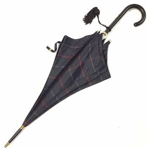 美品【バーバリー】本物 BURBERRY 傘 チェック柄 騎士模様 ロゴ金具 全長83cm ダークネイビー 雨傘 アンブレラ メンズ レディース 4