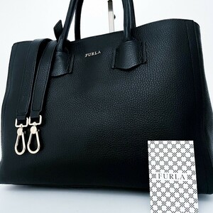 1円〜■未使用級■FURLA フルラ 2way ロゴ トートバッグ ビジネス ブリーフケース 大容量 A4 レディース メンズ レザー ブラック 黒