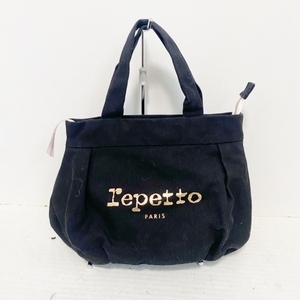 レペット repetto ハンドバッグ - キャンバス 黒×ピンクゴールド バッグ