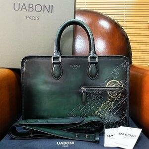 超人気 EU製 定価38万◆UABONI*ユアボニ*幻のパティーヌ*ブリーフケース◆ビジネスバッグ 手染 鞄 トートバッグ 本革 レザー メンズ 紳士