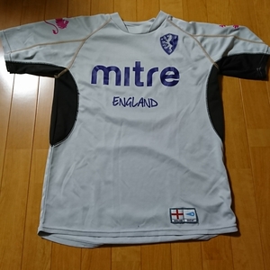 mitre マイター サッカー ウォームアップシャツ L イングランド England フットサル スポーツ 半袖 グレー ドライTシャツ 大人用