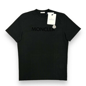 新品 XLサイズ MONCLER フロック ロゴプリント ロゴパッチ Tシャツ ブラック モンクレール