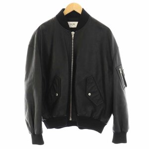 セリーヌ by Hedi Slimane 22SS レザー ボンバージャケット ソフト イングリッシュ ラムスキン エンブロイダリー オーバーサイズ 46 黒