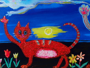 ≪国美協≫TOMOYUKI・友之、『赤いネコ』猫、油彩画、F6号：40,9×31,8cm、油絵一点物、新品高級油彩額付、直筆サイン・真作保証付