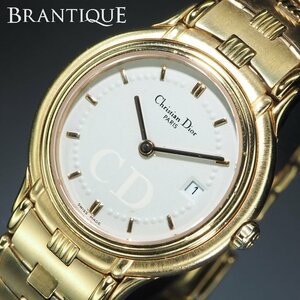 【電池交換済み】 Christian Dior クリスチャンディオール ディオール GP QZ 2針 ゴールドカラー デイト 箱 レディース 腕時計 「23971」